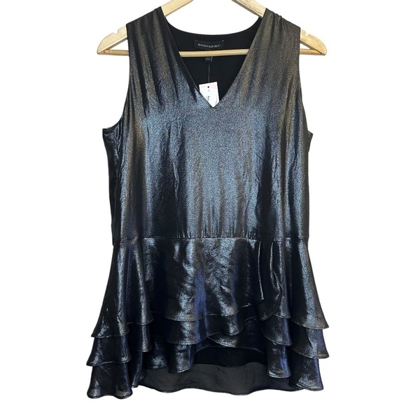 BANANA REPUBLIC Top Sz. S Petite Metallic Tiered Ruffle Hem Peplum Whimsical NEW - Picture 3 of 15